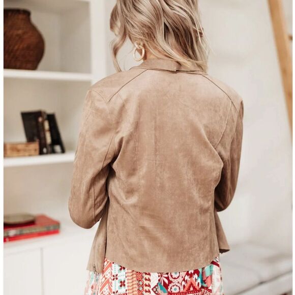 Umgee tan suede zip moto stlye jacket size small - Picture 4 of 14